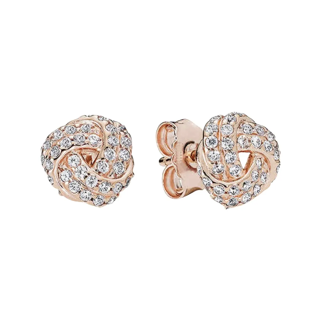 ROSE GOLD SILVER 925 KNOT ZIRCONIA STUD EARRINGS