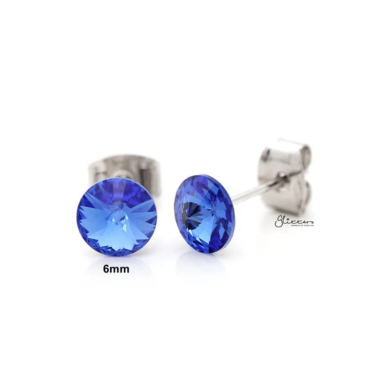 Round Crystal Stud Earrings - Blue