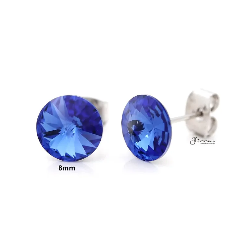 Round Crystal Stud Earrings - Blue