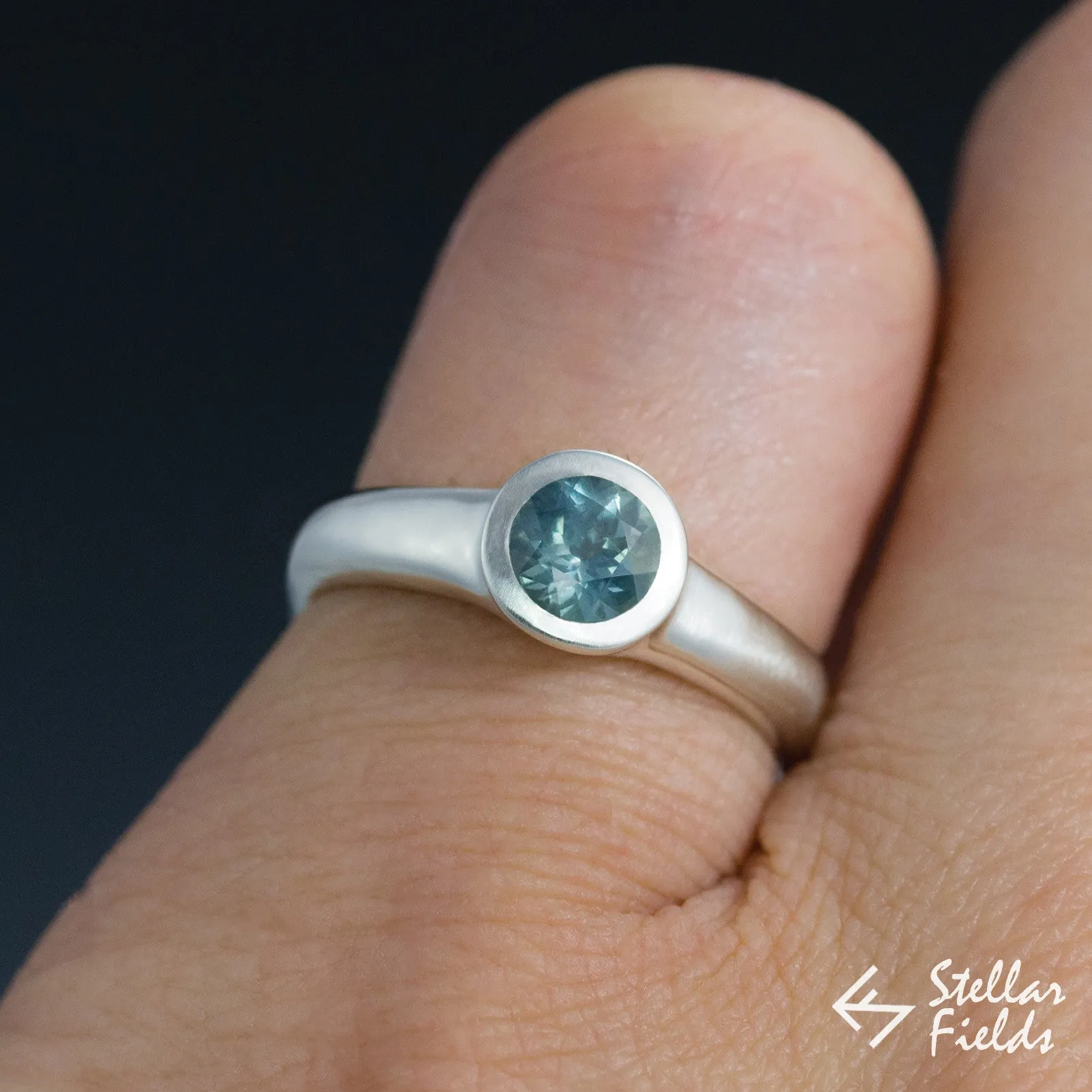 Round Green Montana Sapphire Full Bezel Engagement Ring