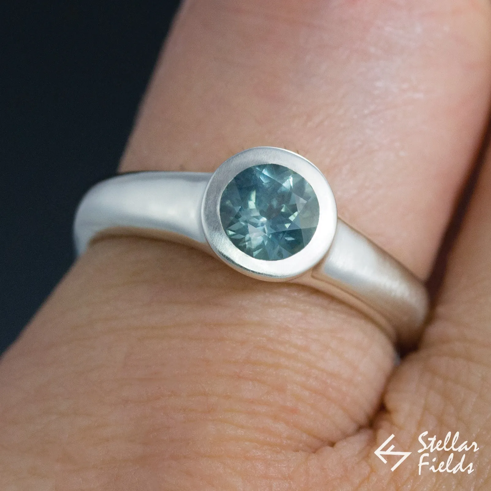 Round Green Montana Sapphire Full Bezel Engagement Ring