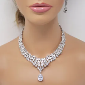 Royal CZ Bridal Necklace and Earrings Set , Bridal Jewelry Set, Bridal Earrings And Necklace, Statement Earrings Cz, Necklace Set