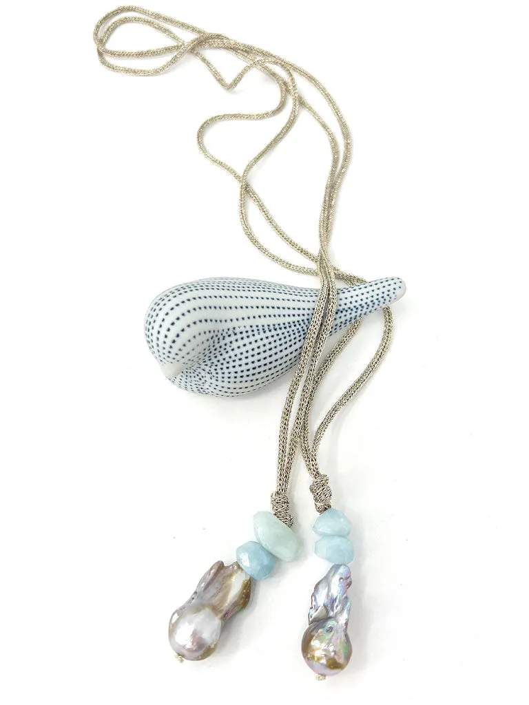 Seabreeze Long Lariat, Baroque Pearl   Chalcedony