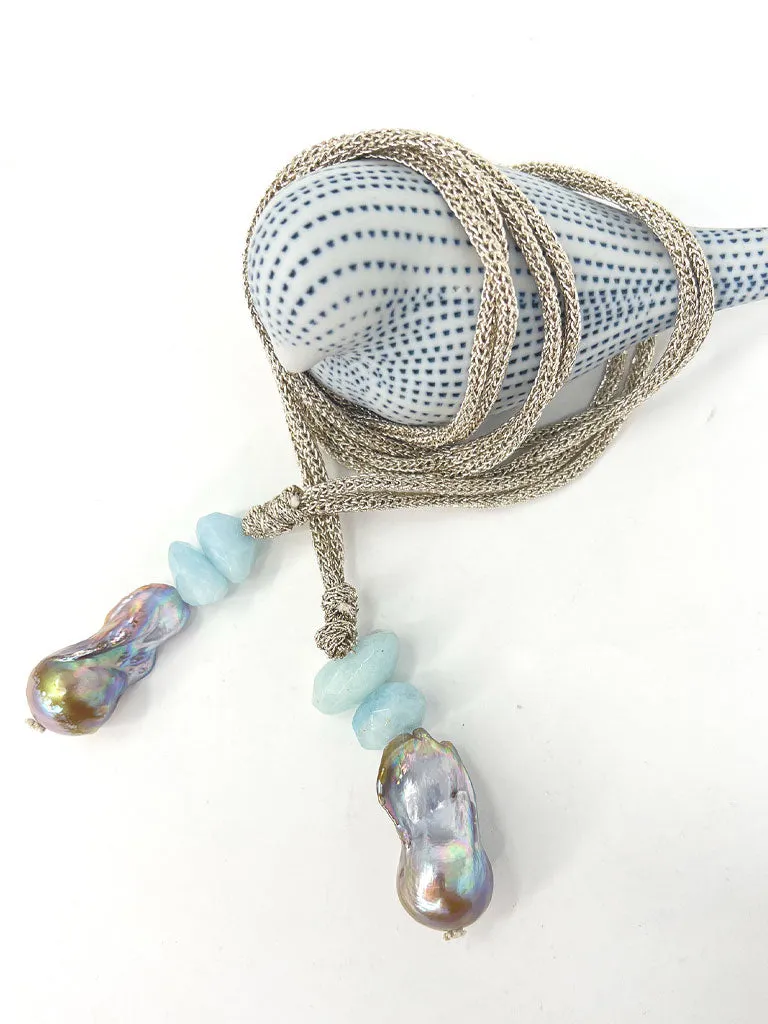 Seabreeze Long Lariat, Baroque Pearl   Chalcedony