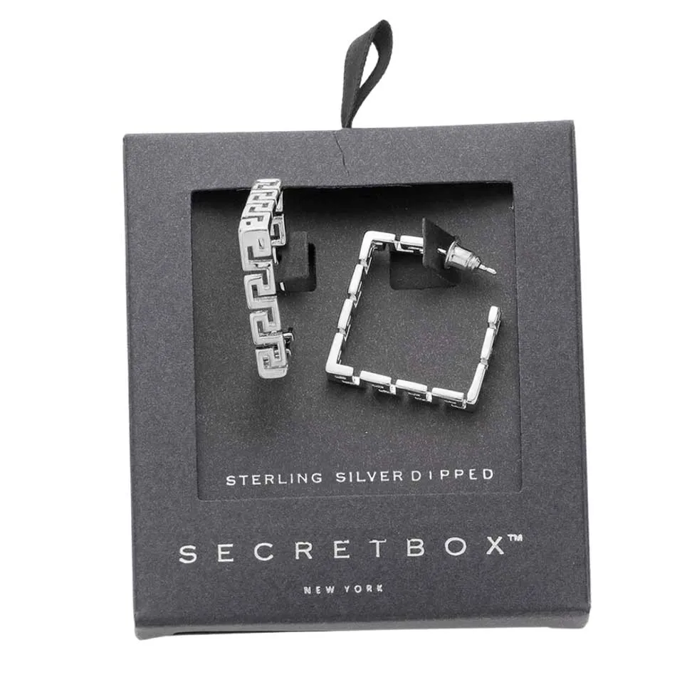 Secret Box Sterling Silver Dipped Metal Square Hoop Earrings