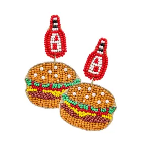 Seed Beaded Hamburger Dangle Earrings