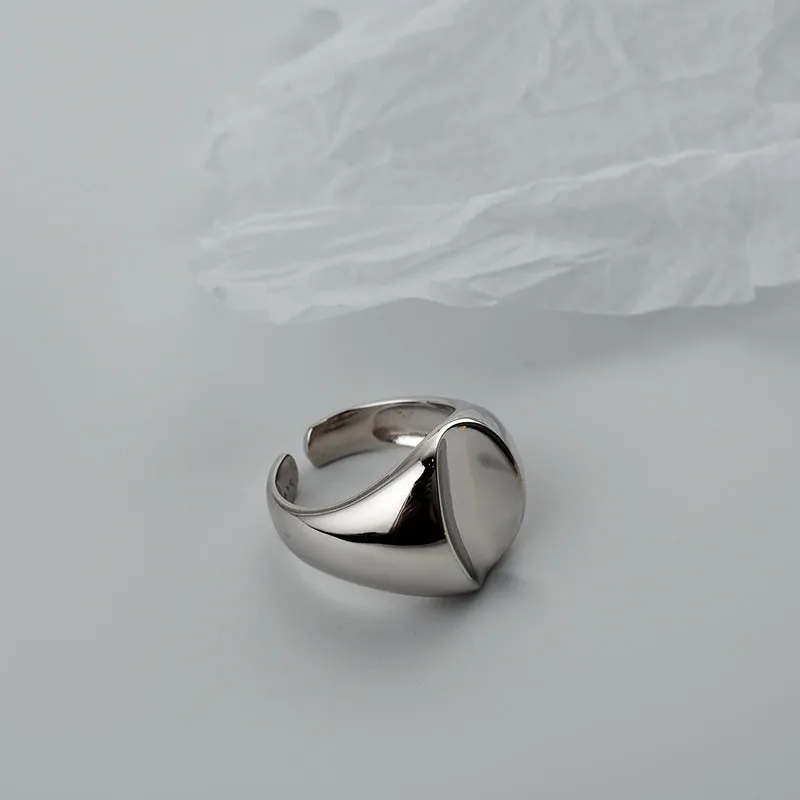 Silver Exaggerated Glossy Concave Adjustable Band Ring