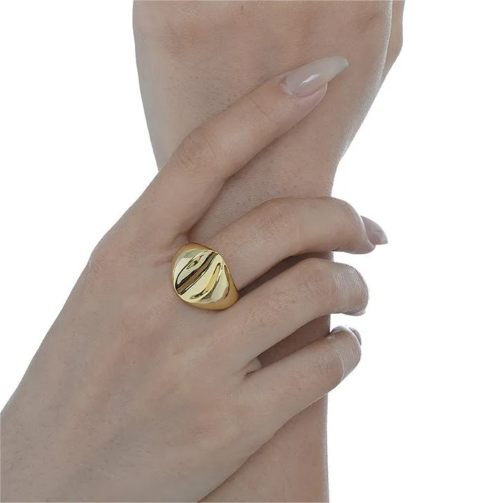 Silver Exaggerated Glossy Concave Adjustable Band Ring