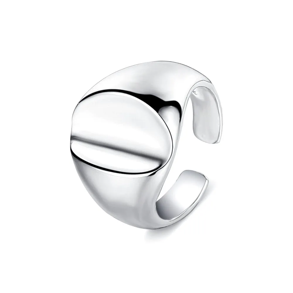 Silver Exaggerated Glossy Concave Adjustable Band Ring