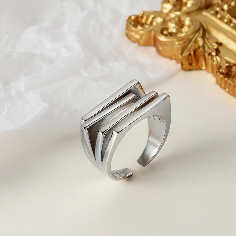 Silver Skeleton Multi-Layered Geometric Band Ring