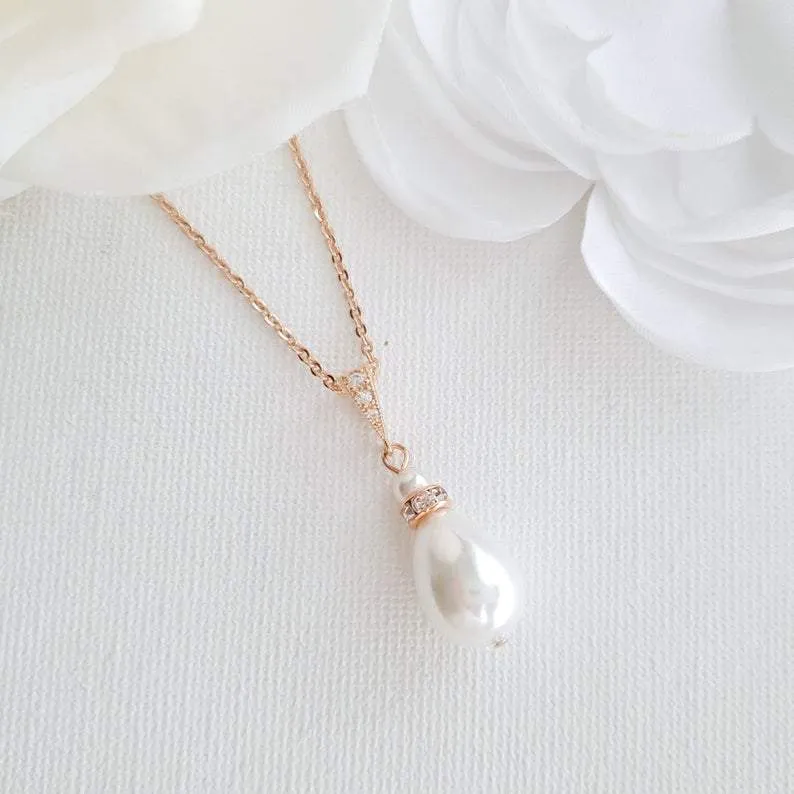 Simple Pearl Wedding Necklace For Brides & Bridesmaids-Penelope