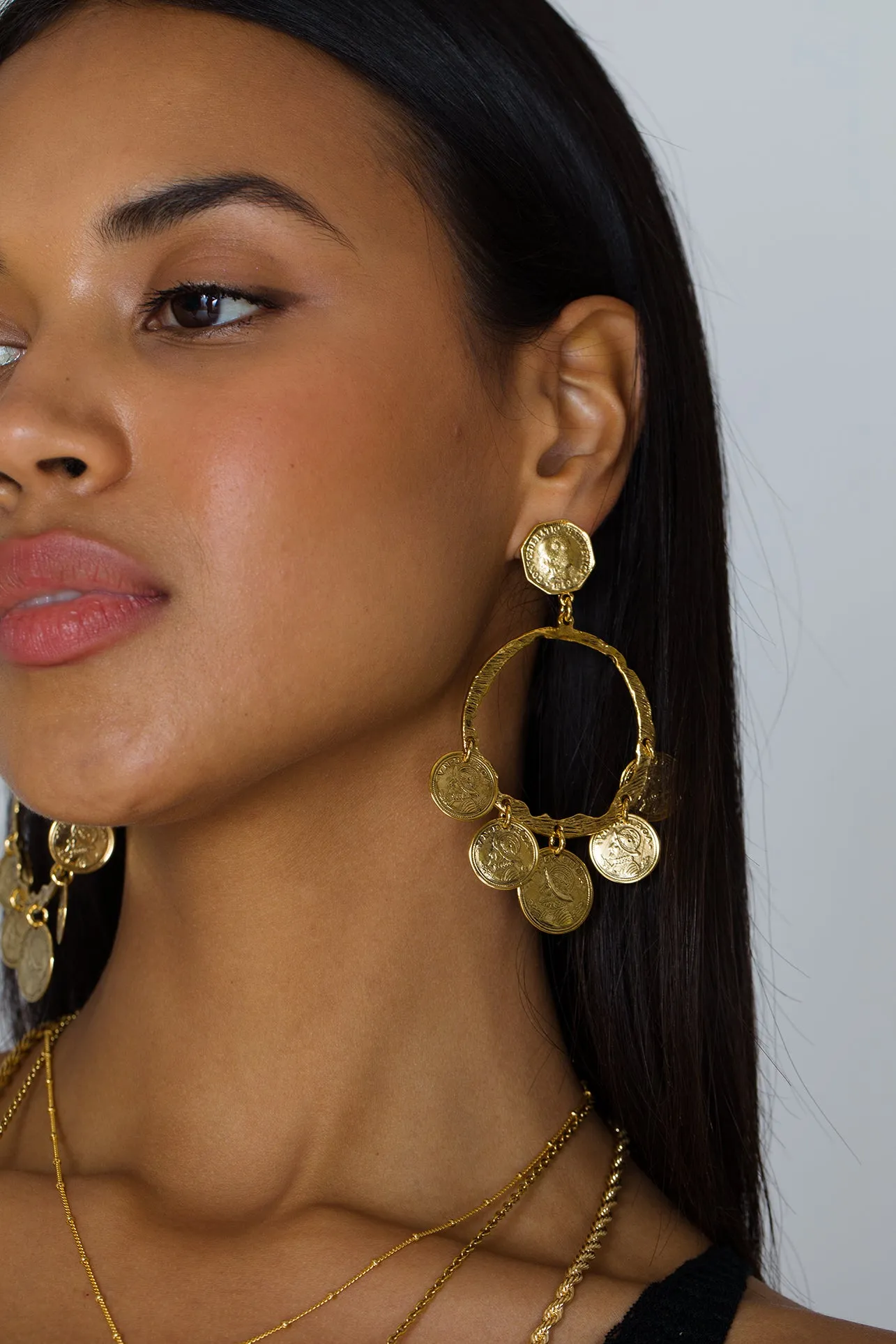 Six Coin Statement Hoop Earrings