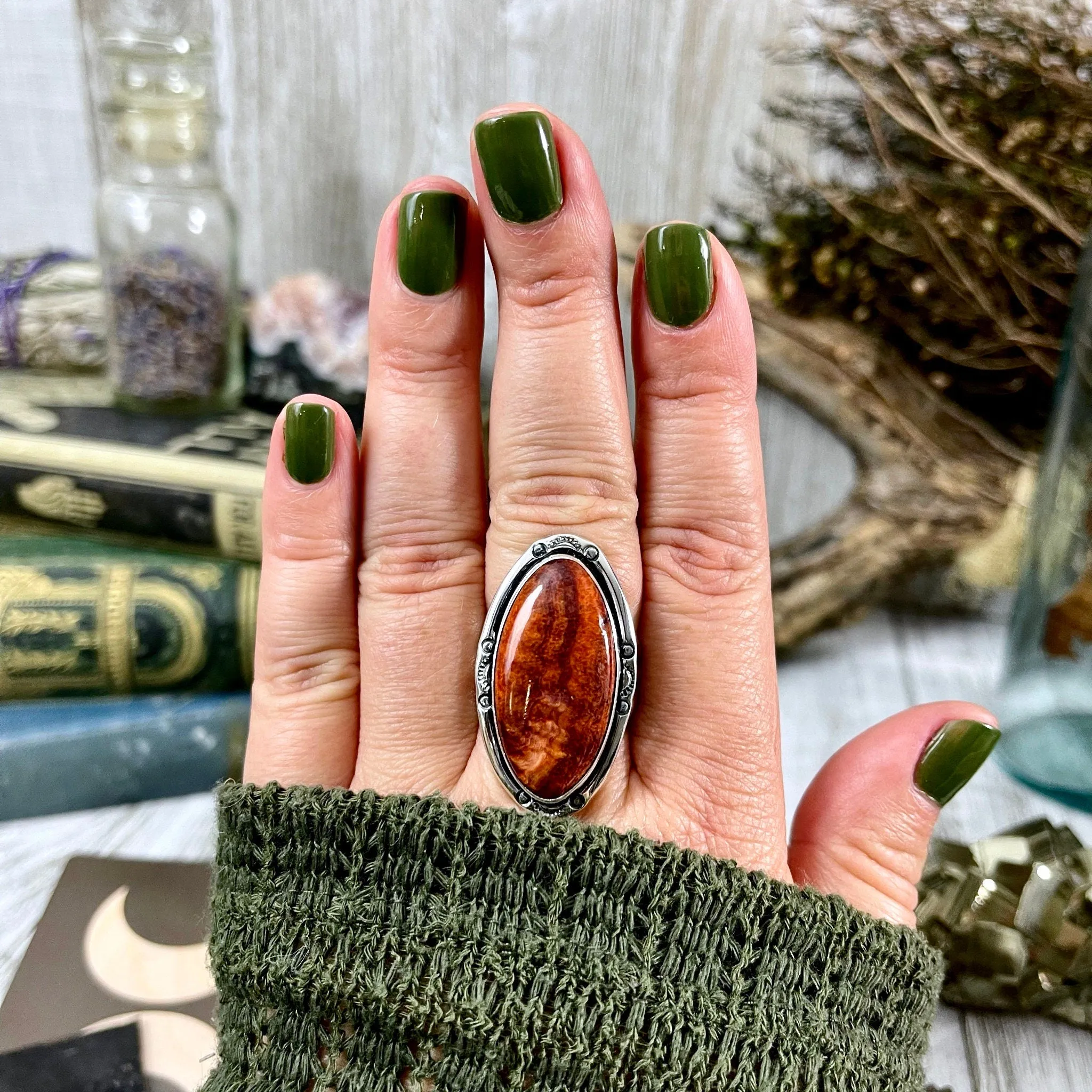 Size 10 Stunning Spiny Oyster Statement Ring Set in Thick Sterling Silver / Curated by FOXLARK Collection