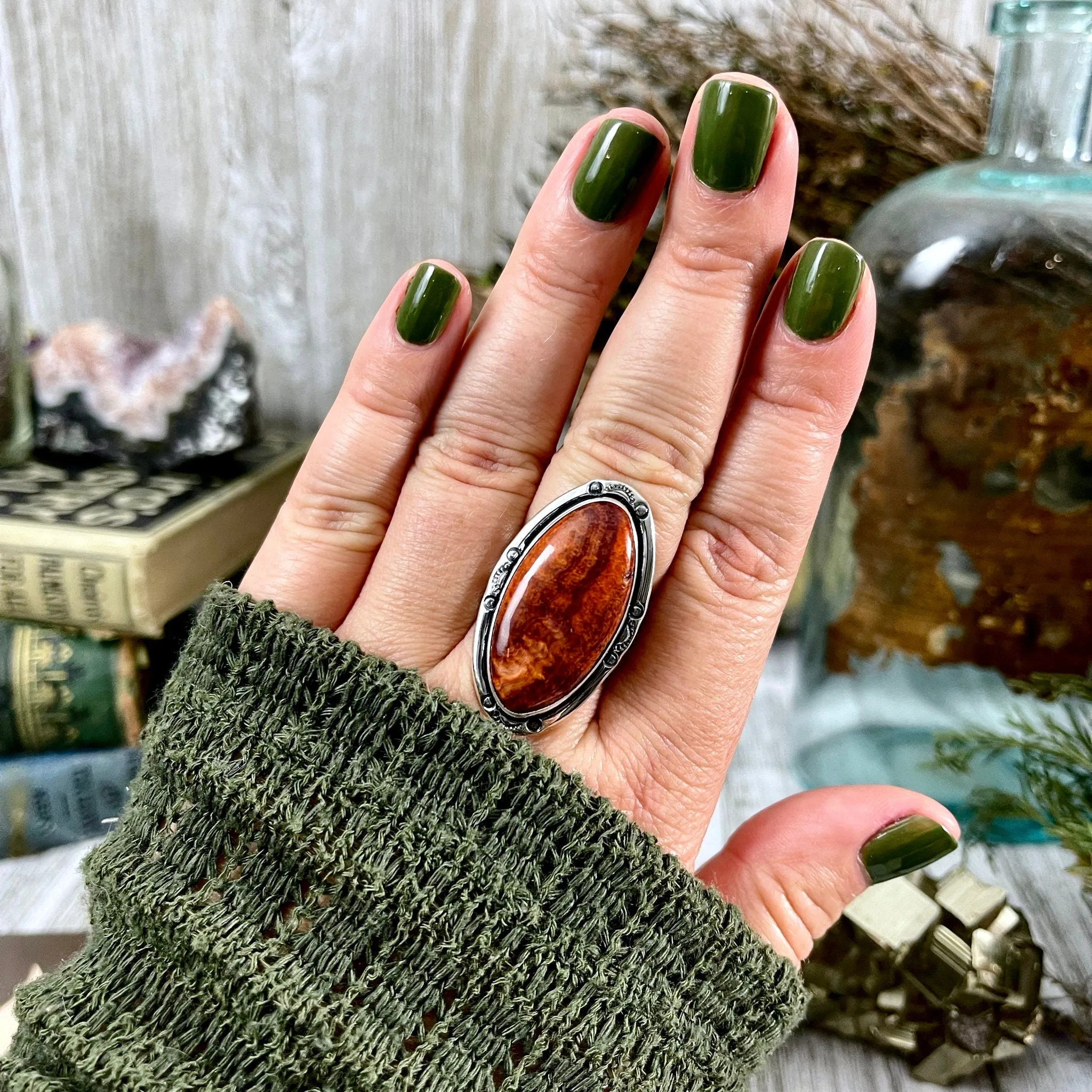 Size 10 Stunning Spiny Oyster Statement Ring Set in Thick Sterling Silver / Curated by FOXLARK Collection