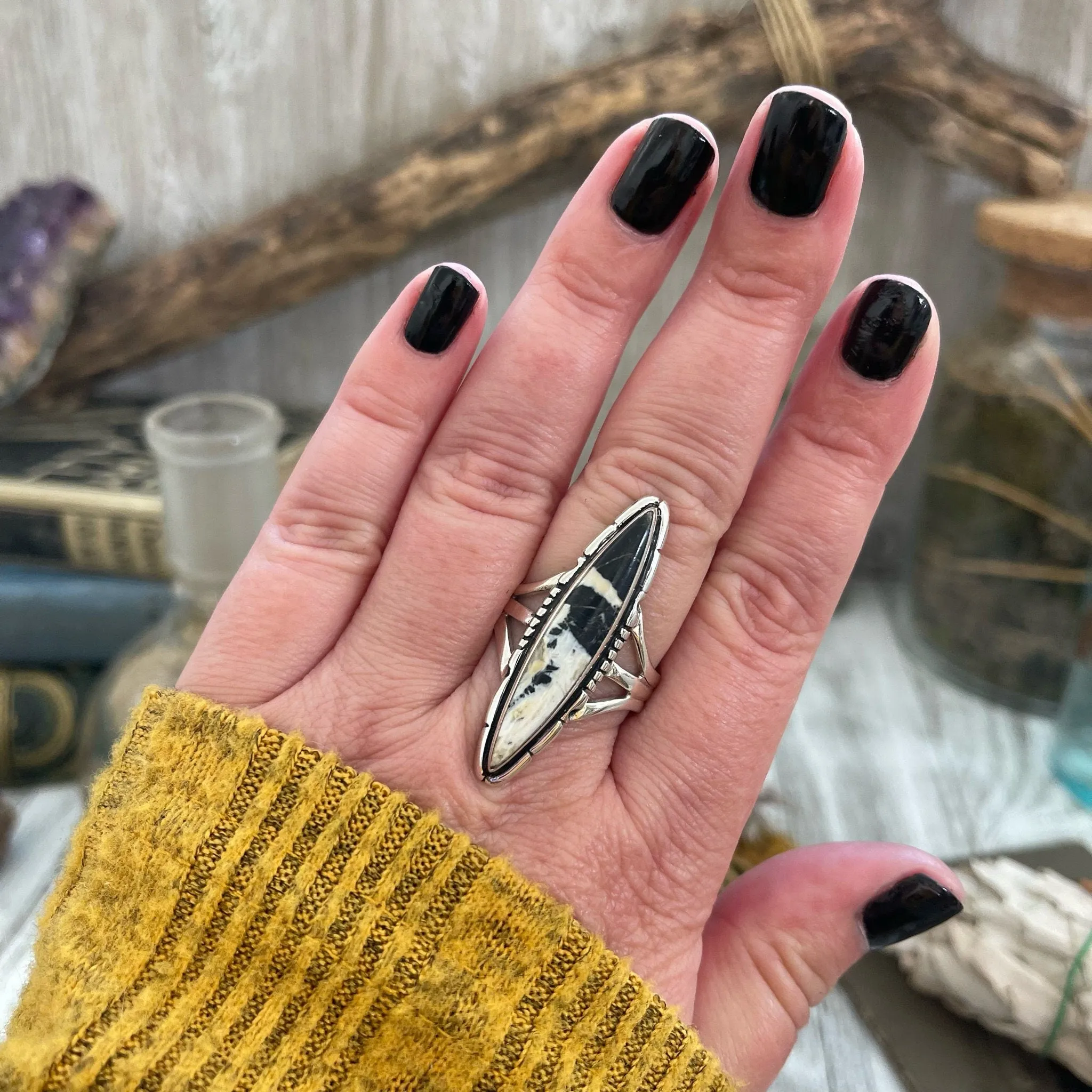 Size 6 7 8 9 10 11 Stunning White Buffalo Statement Ring Set in Sterling Silver / Curated by FOXLARK Collection