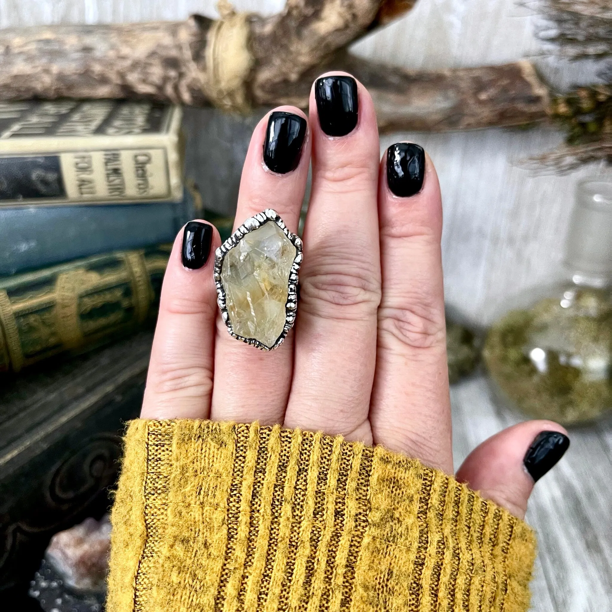 Size 6 Raw Citrine Crystal Point Ring Set in Fine Silver  / Foxlark Collection - One of a Kind