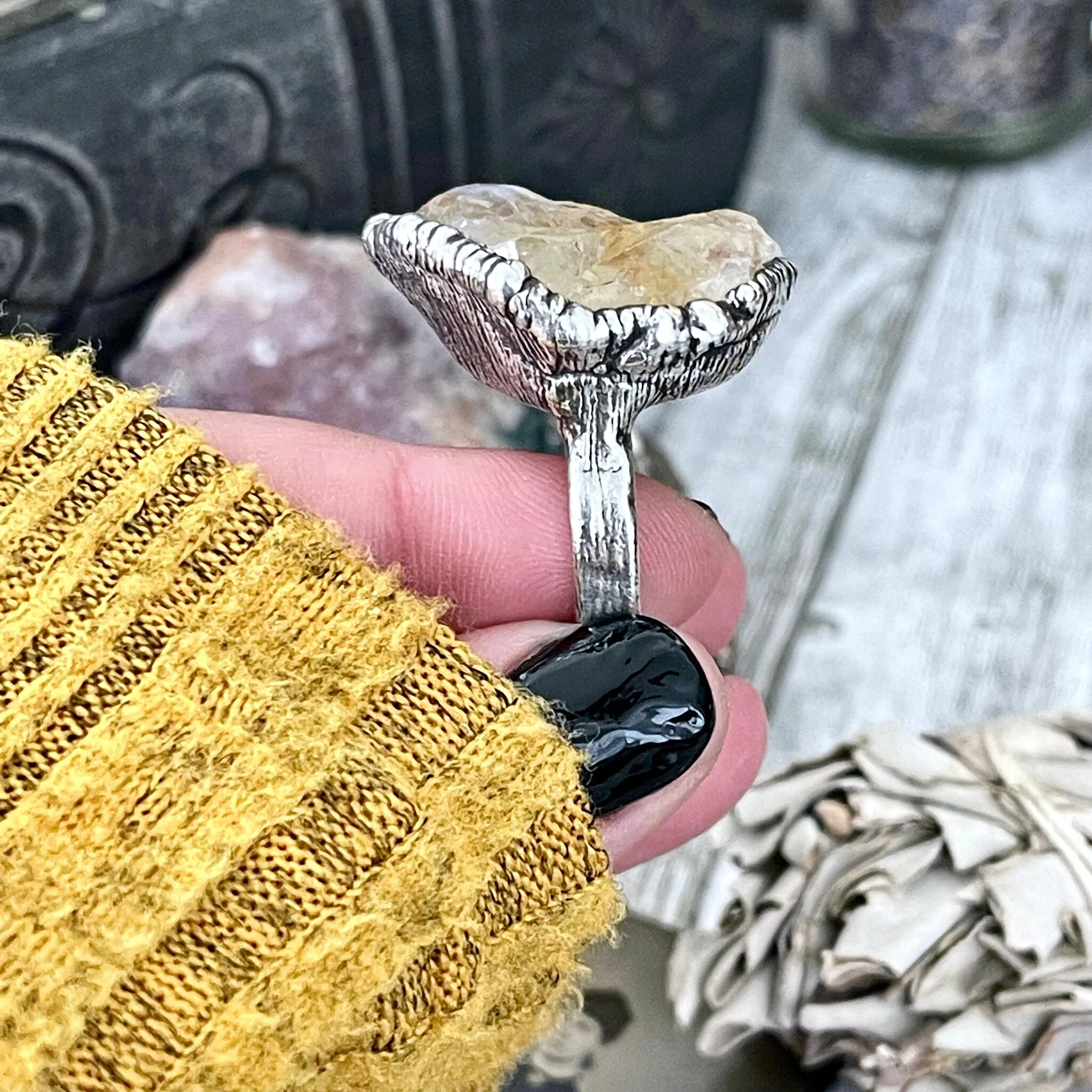 Size 6 Raw Citrine Crystal Point Ring Set in Fine Silver  / Foxlark Collection - One of a Kind