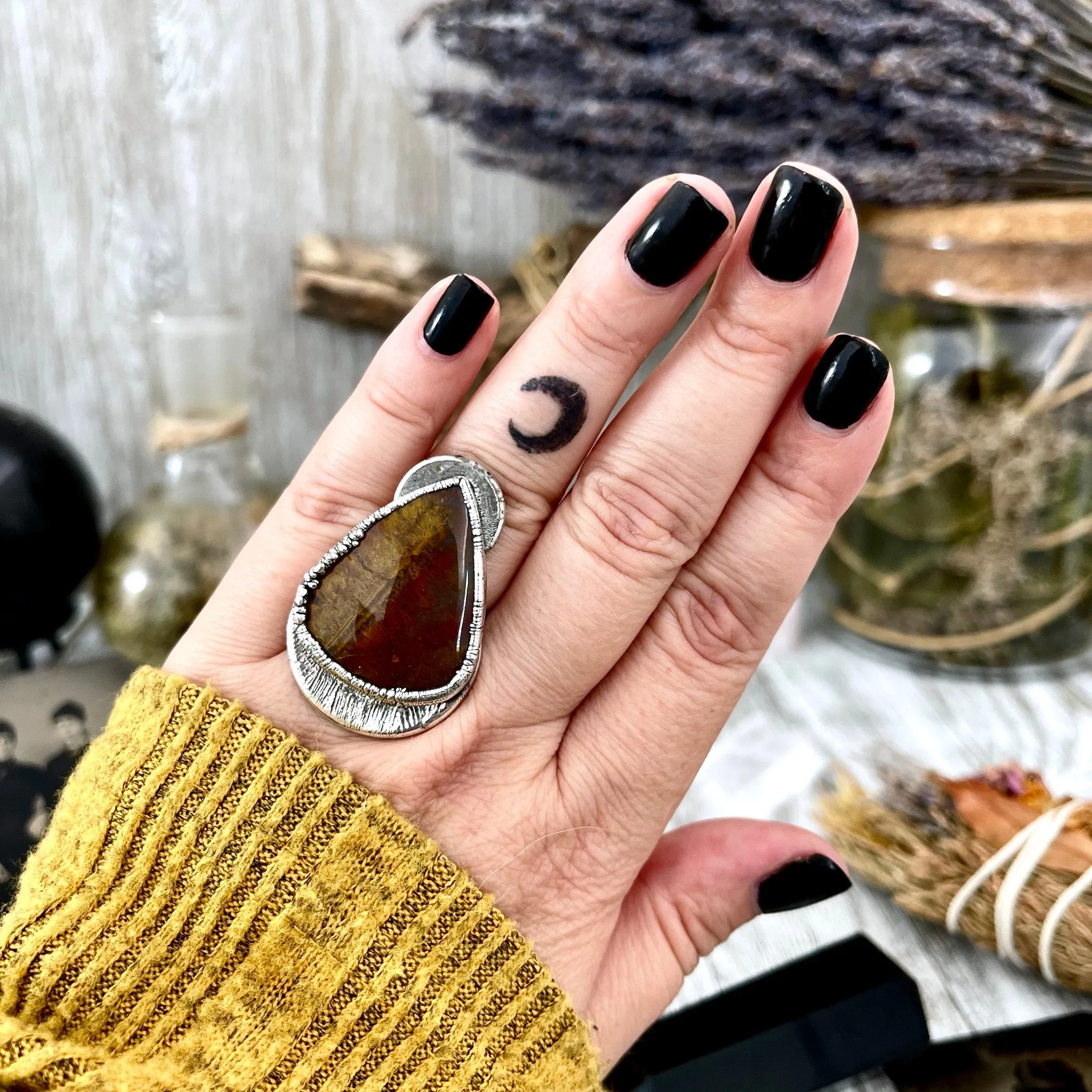 Size 7 Silver Natural Fancy Moss Agate Crystal Statement Ring / Foxlark Collection - One of a Kind