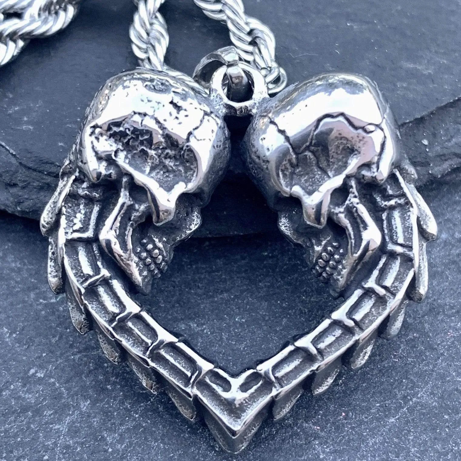 Skulls - 'til Death Do Us Part’ Pendant - Rope Necklace or Omega - PEN486