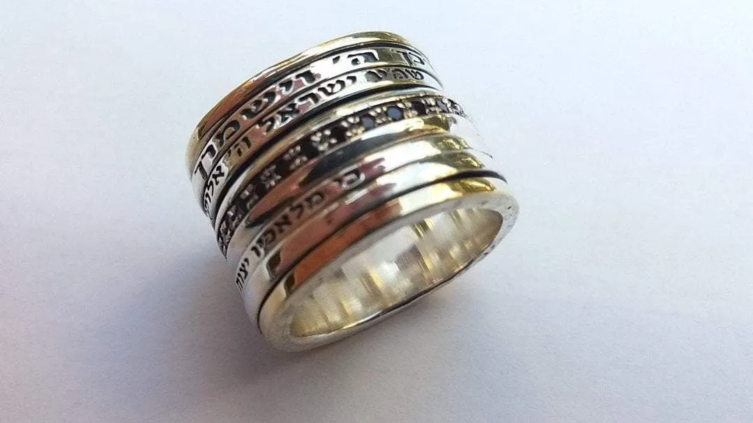 Spinner ring for woman . Hebrew Meditation ring. Worry Ring. Love & wishes verses rings.