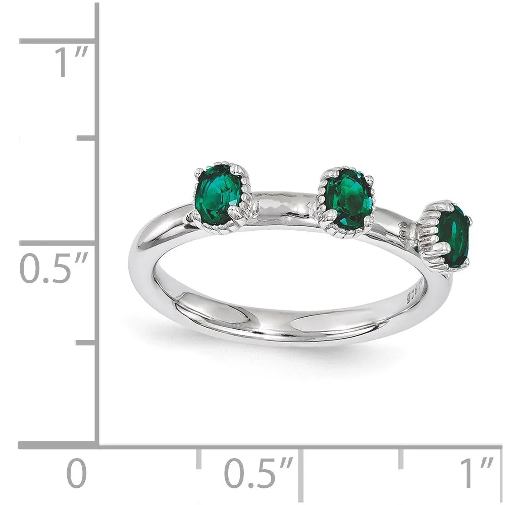 Stackable Expressions Created Emerald Three Stone Ring in Sterling Silver