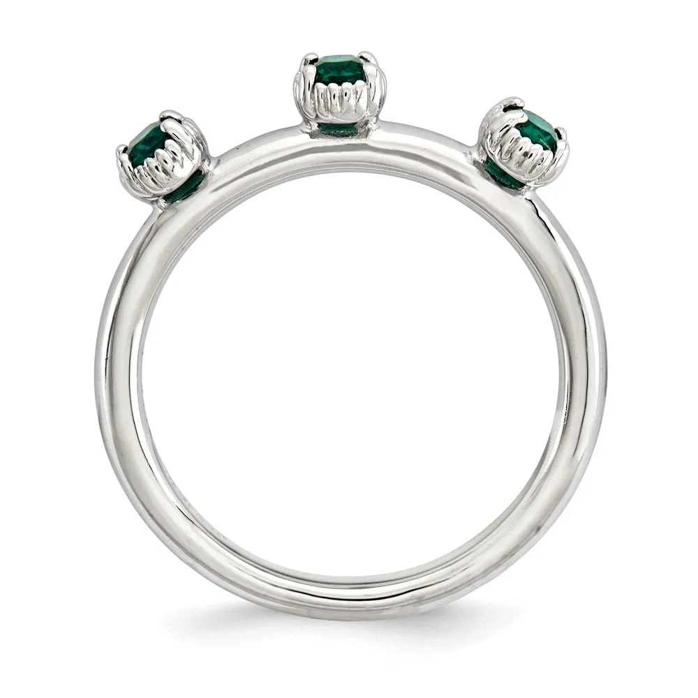 Stackable Expressions Created Emerald Three Stone Ring in Sterling Silver