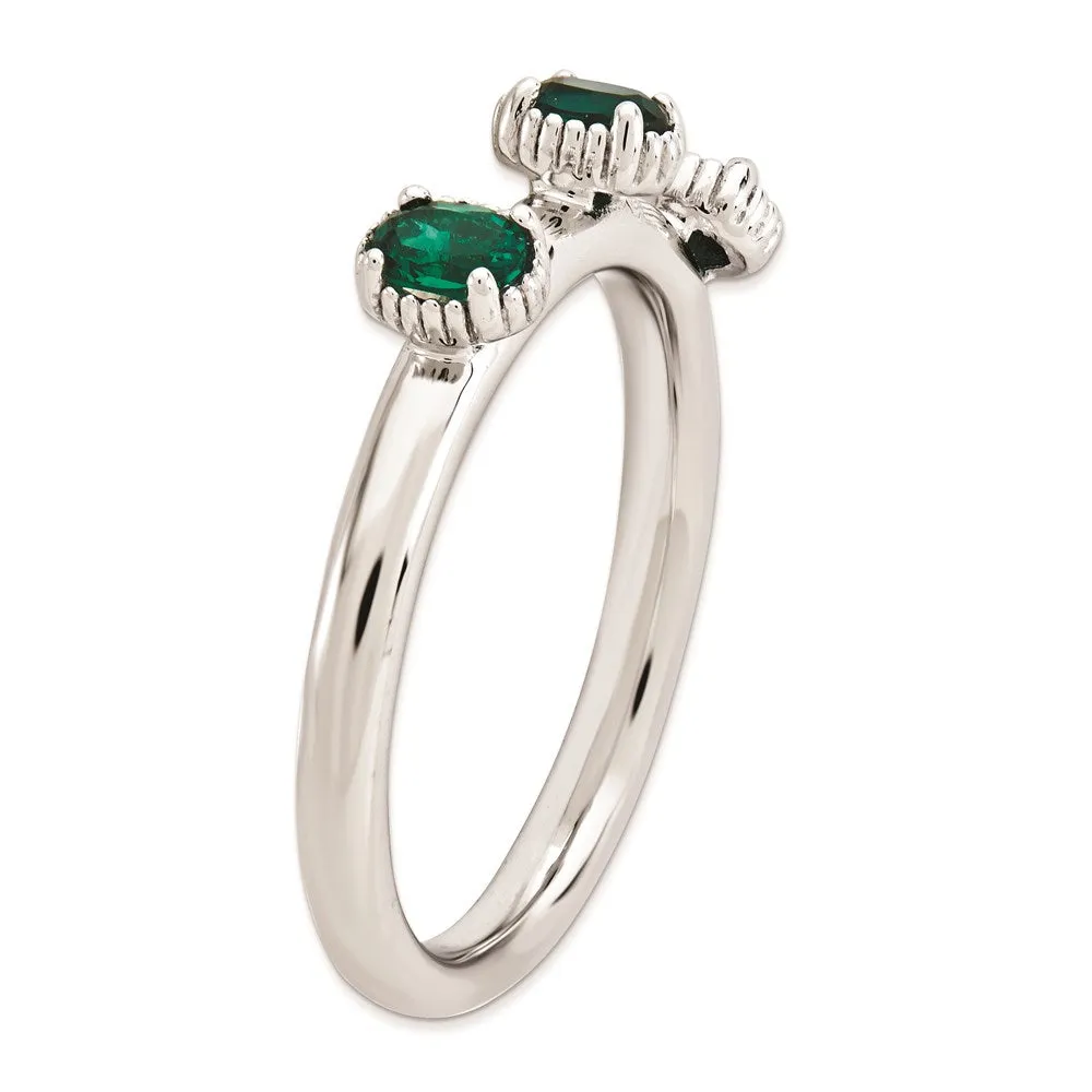 Stackable Expressions Created Emerald Three Stone Ring in Sterling Silver