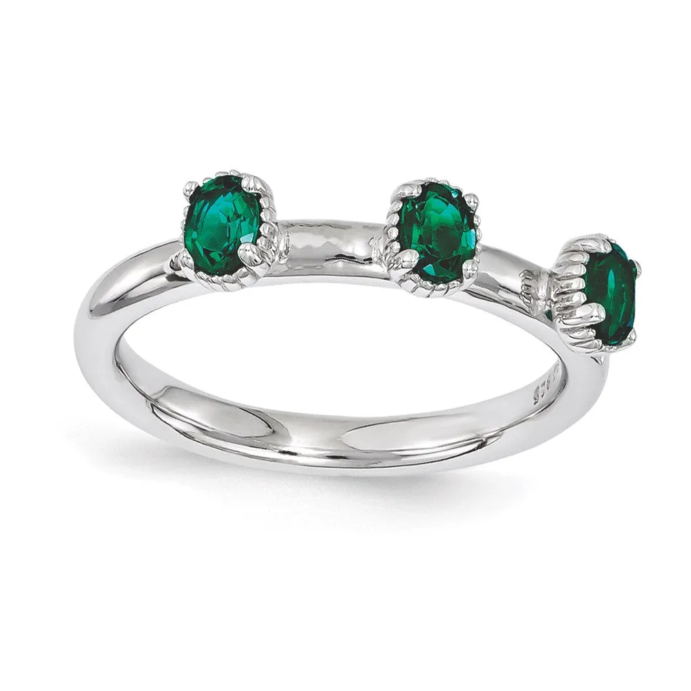 Stackable Expressions Created Emerald Three Stone Ring in Sterling Silver