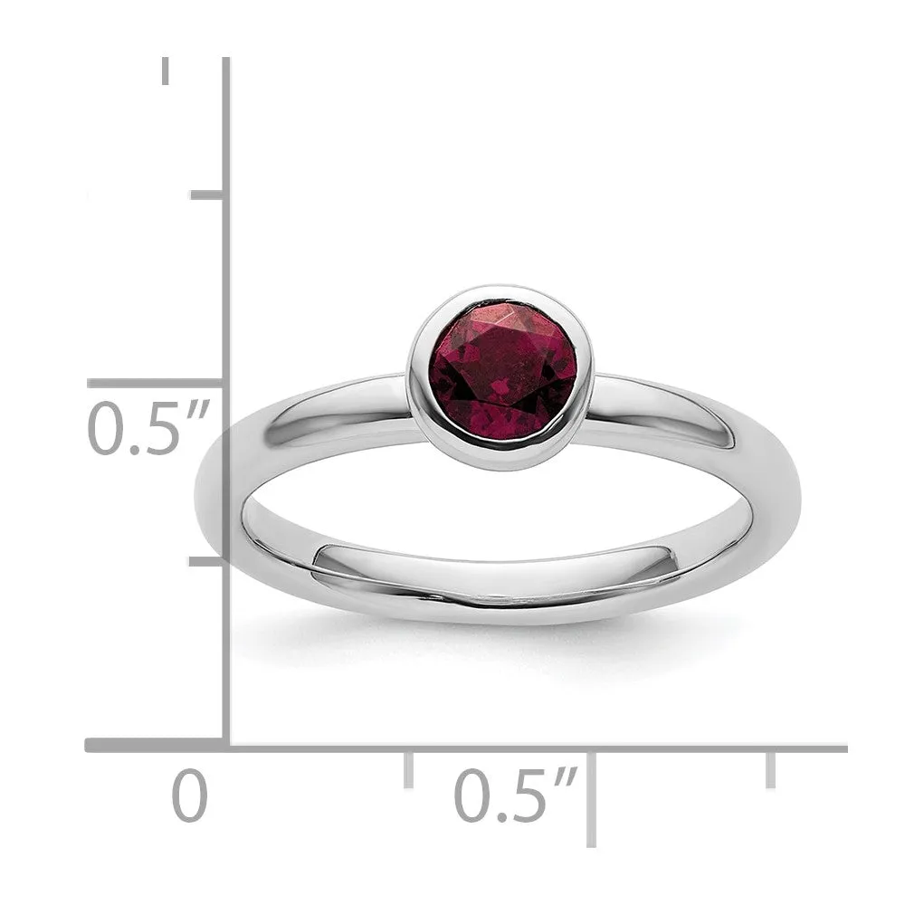 Stackable Expressions Low 5mm Round Rhodolite Garnet Ring in Sterling Silver