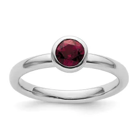 Stackable Expressions Low 5mm Round Rhodolite Garnet Ring in Sterling Silver