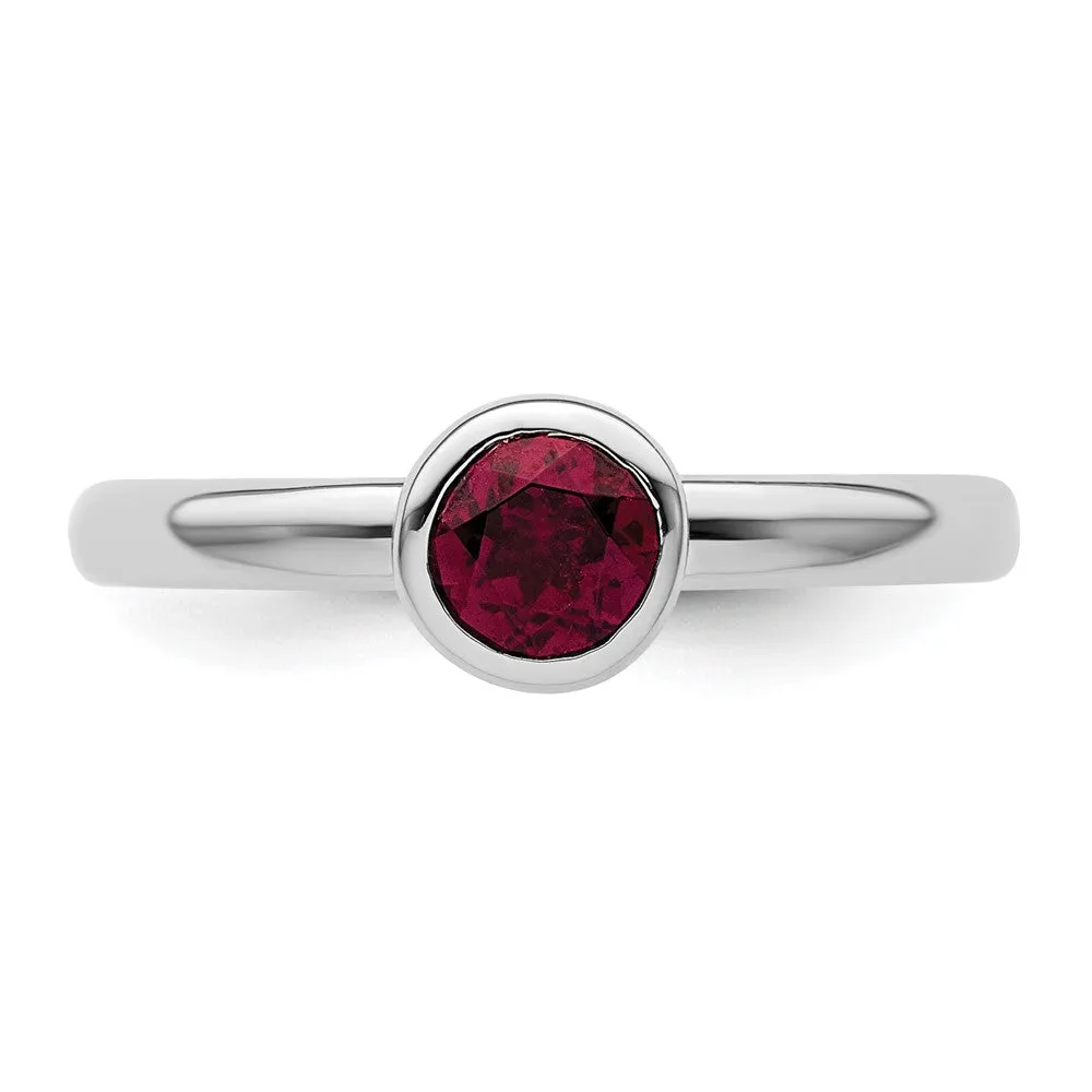 Stackable Expressions Low 5mm Round Rhodolite Garnet Ring in Sterling Silver