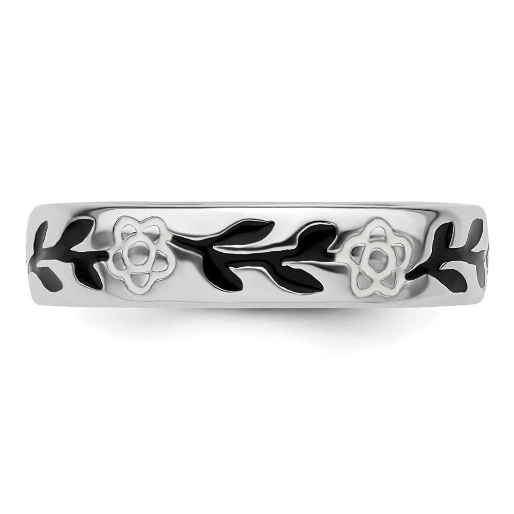 Stackable Expressions Polished Enameled Flower Ring in Sterling Silver