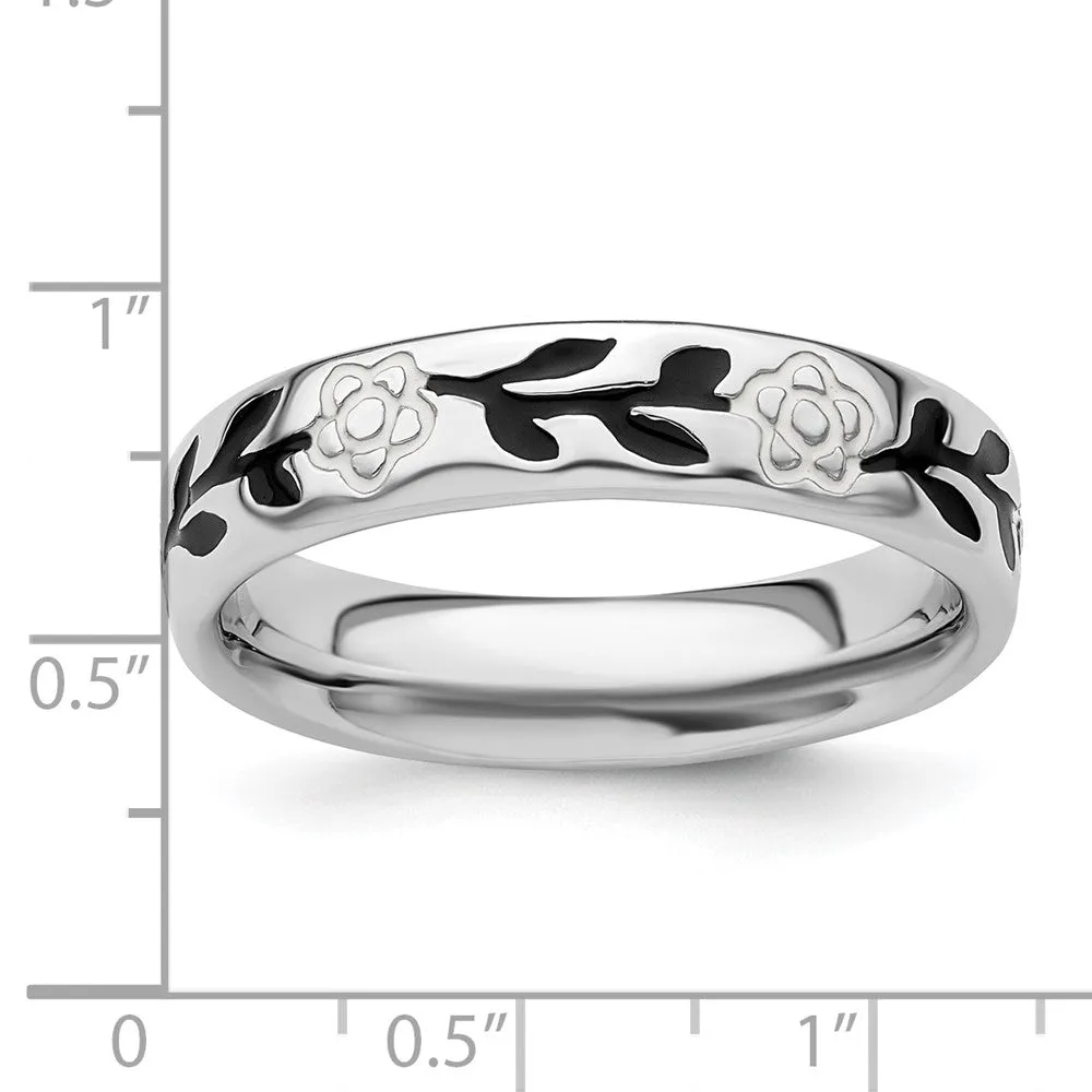 Stackable Expressions Polished Enameled Flower Ring in Sterling Silver