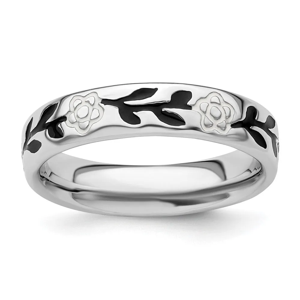 Stackable Expressions Polished Enameled Flower Ring in Sterling Silver