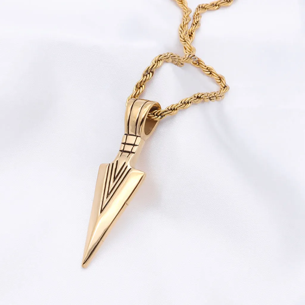 Stainless Steel Arrowhead Pendant - Gold