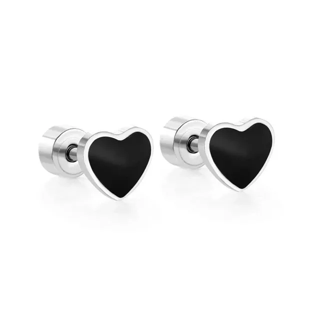 STAINLESS STEEL BLACK COLORED HEART EARRINGS FOR GIRLS