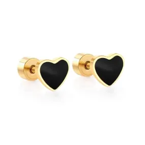 STAINLESS STEEL BLACK COLORED HEART EARRINGS FOR GIRLS