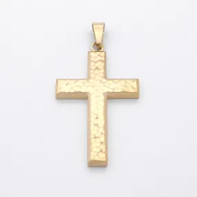 Stainless Steel Hammered Cross Pendant - Gold