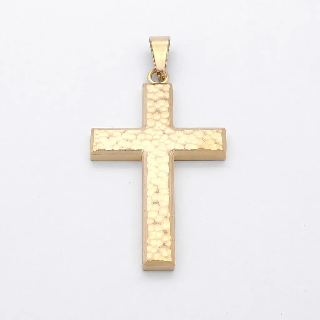 Stainless Steel Hammered Cross Pendant - Gold