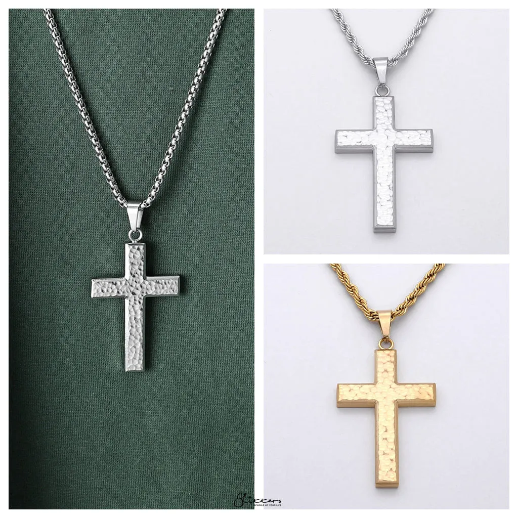 Stainless Steel Hammered Cross Pendant - Gold