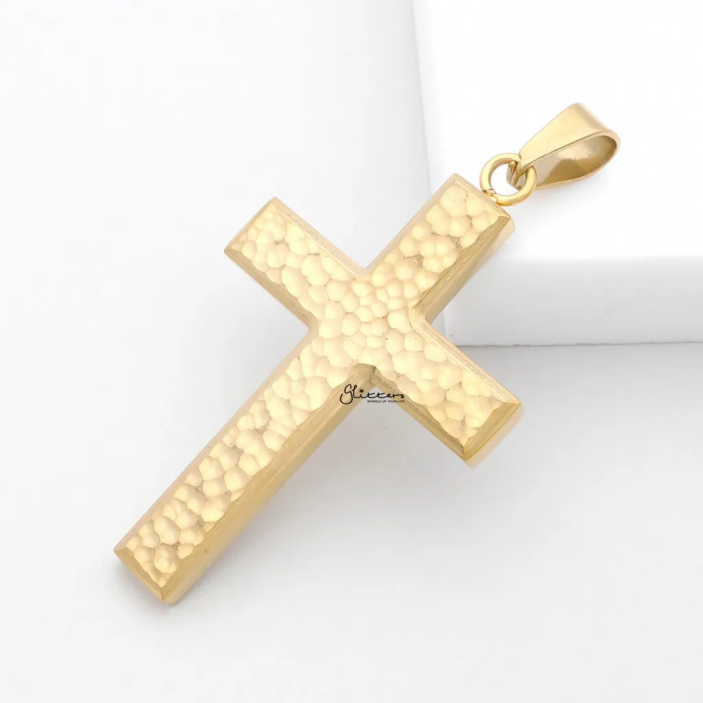 Stainless Steel Hammered Cross Pendant - Gold