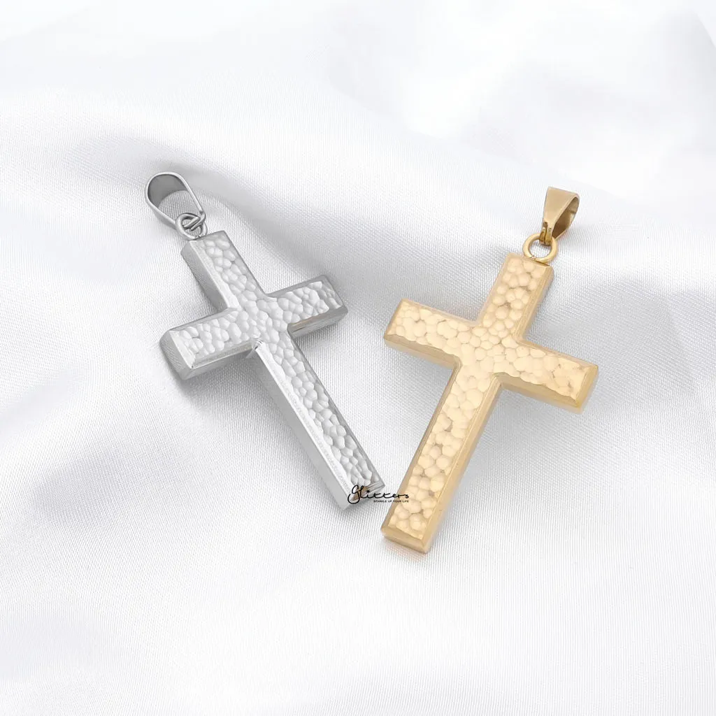 Stainless Steel Hammered Cross Pendant - Gold