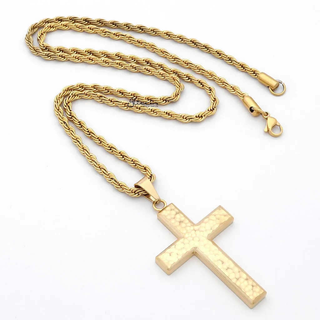 Stainless Steel Hammered Cross Pendant - Gold