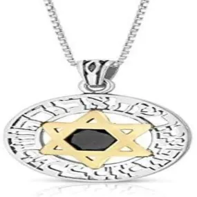 Star of David Pendant with the Holy Letter Pendant in Sterling Silver studded with a Stone Onyx