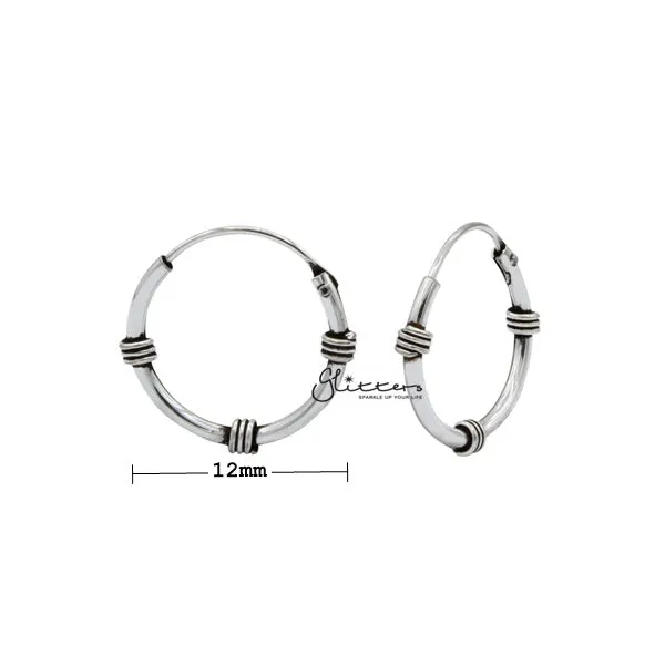 Sterling Silver Bali Hoop Sleeper Earrings - 12mm - SSE0301