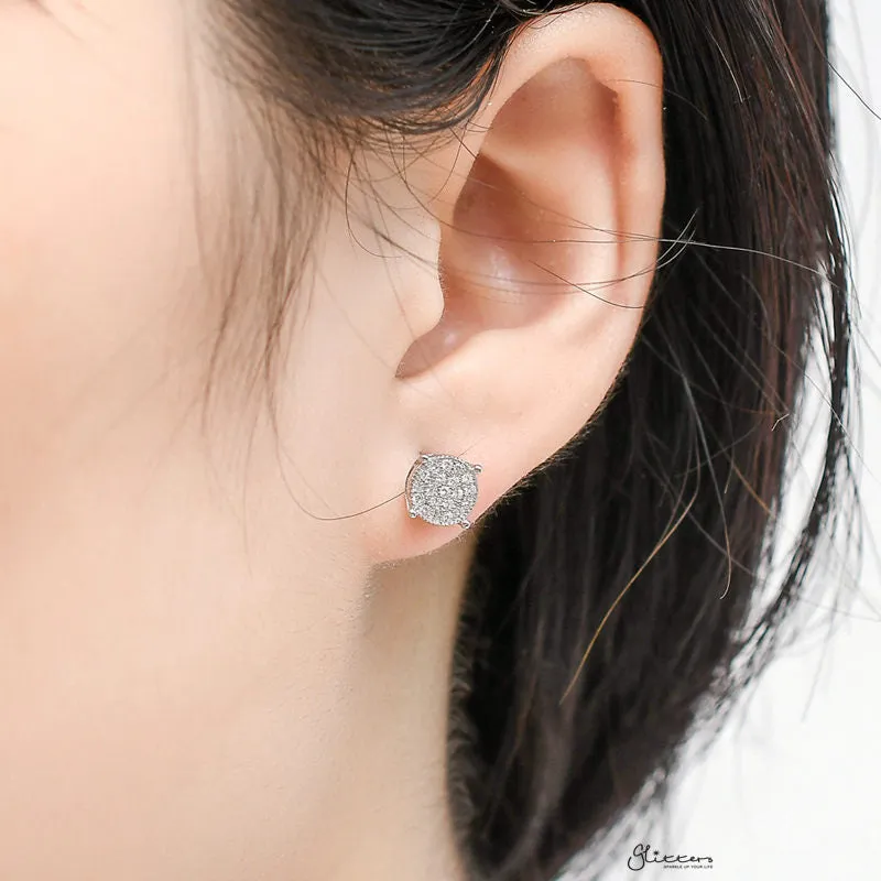 Sterling Silver C.Z Paved Round Stud Earrings