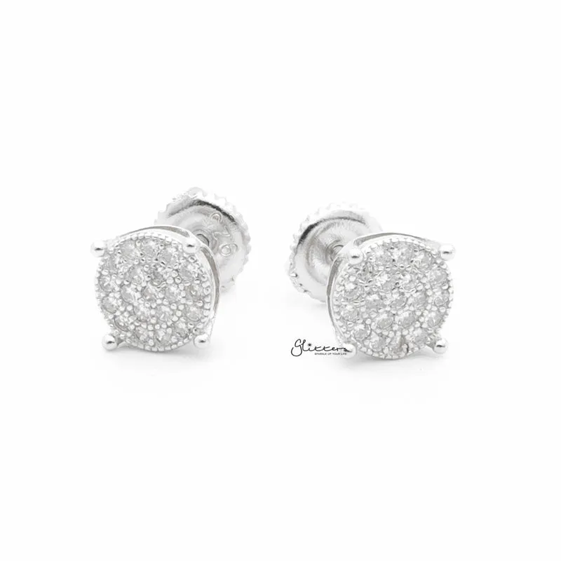 Sterling Silver C.Z Paved Round Stud Earrings