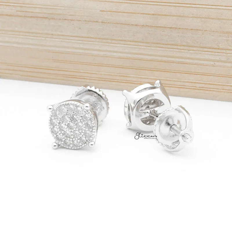 Sterling Silver C.Z Paved Round Stud Earrings