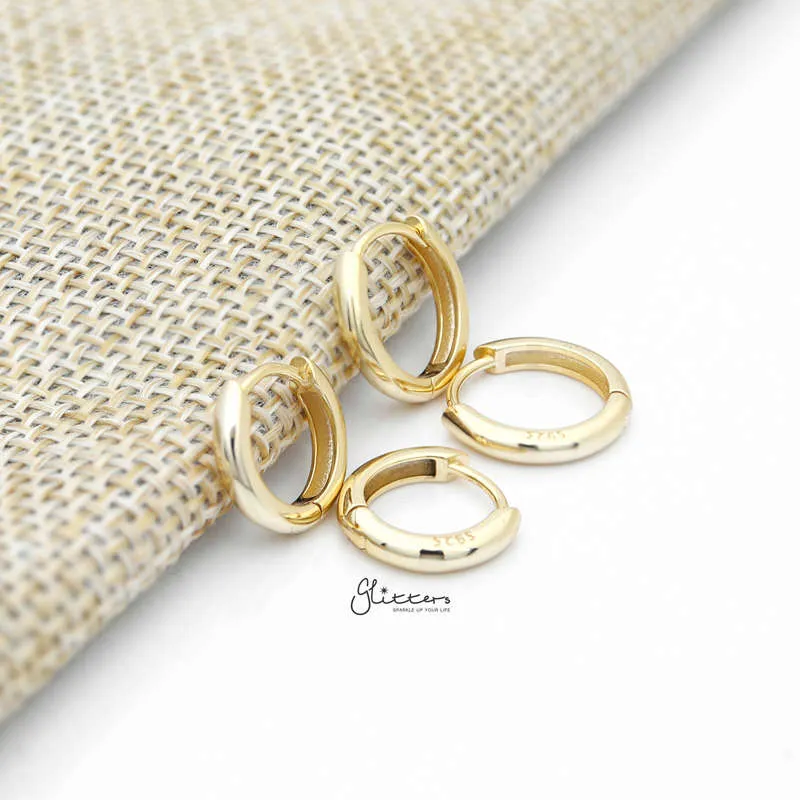 Sterling Silver One-Touch Huggie Hoop Earrings - Gold