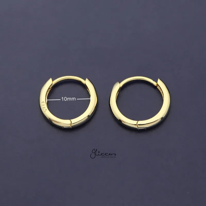 Sterling Silver One-Touch Huggie Hoop Earrings - Gold